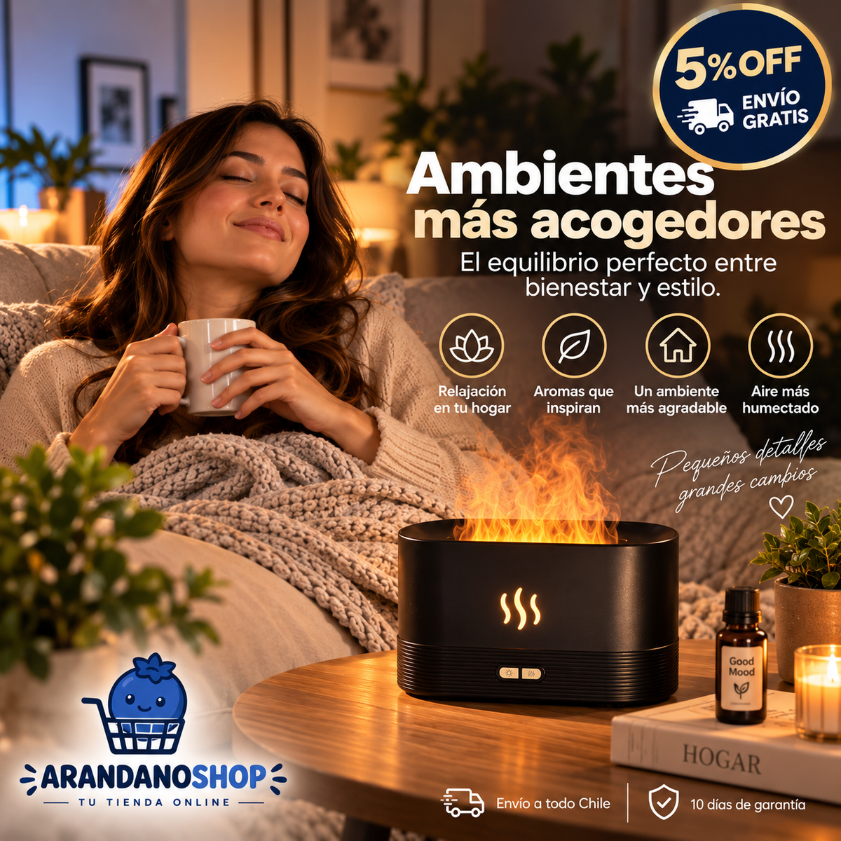 HUMIFICADOR EFECTO LLAMA - LUZ LED